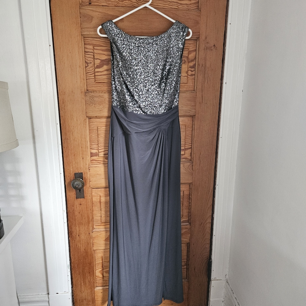 Ralph Lauren Grey | Silver Embelished Top Evening Gown Dress